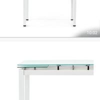 Tavolo in metallo bianco e piano in vetro bianco