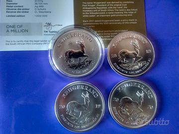 4 KRUGERRANDS. Anni 2017-2018-2019-2020. ARGENTO.