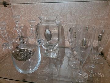 Poker candelabro, cestelli e 6 flute in cristallo