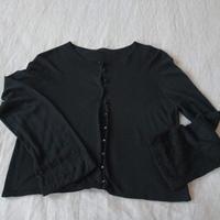Cardigan corto nero seta e bamboo maniche dec. T44