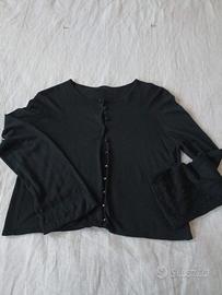 Cardigan corto nero seta e bamboo maniche dec. T44