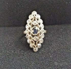 Anello  antico con zaffiri naturali e diamanti nat