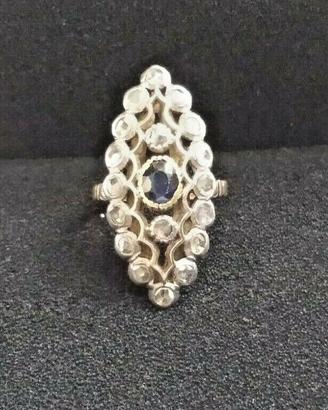 Anello  antico con zaffiri naturali e diamanti nat