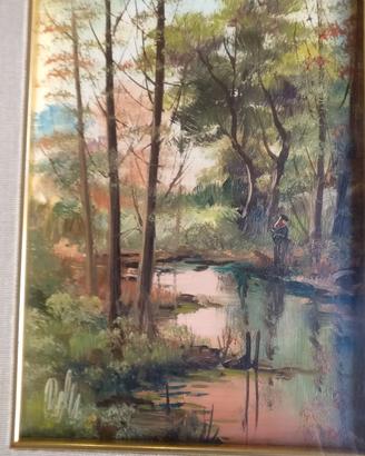 Impressionismo '900:Paesaggio fluviale nel bosco