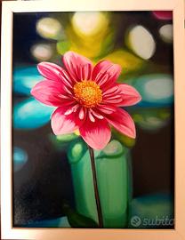 Quadro fiore dipinto su tela 30 x 40 con cornice