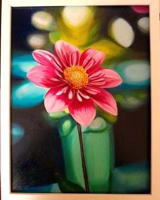 Quadro fiore dipinto su tela 30 x 40 con cornice