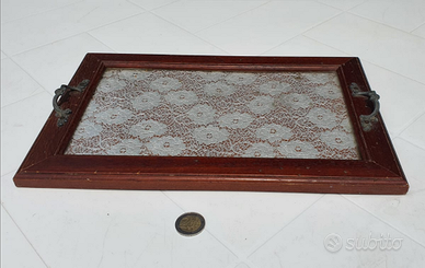 Vassoio in Legno con Vetro e Pizzo