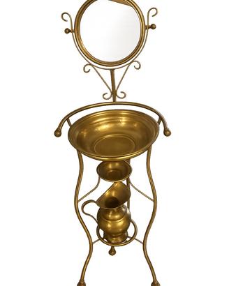 Lavabo vintage in ottone con catino e specchio