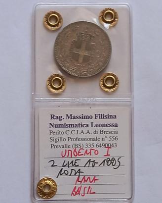 Umberto I Re d'Italia 2 lire 1885 bb-spl