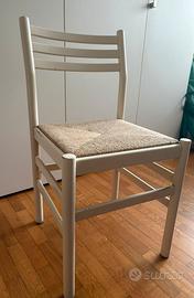 4 sedie in paglia in legno bianco