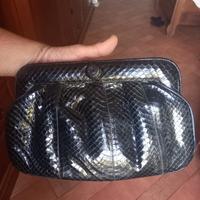 borsa nera e blu vintage in pelle di pitone 