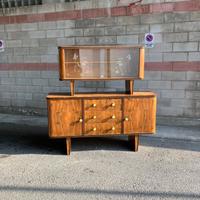 CREDENZA DECO' IN RADICA DUE MODULI  CON VETRINA