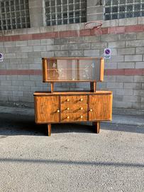 CREDENZA DECO' IN RADICA DUE MODULI  CON VETRINA