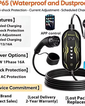 Charger EV da shuko a type 2 regolabile via app