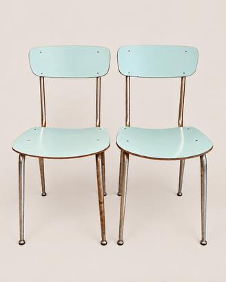 Coppia di sedie anni '60 in formica celeste.