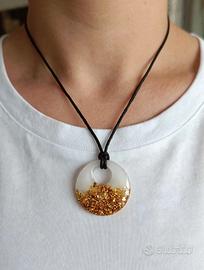 Collana Cerchio Bianco Oro - Resina Fatta a Mano