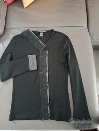 Maglia in lana e seta con applicato pizzo macrame'