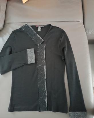 Maglia in lana e seta con applicato pizzo macrame'