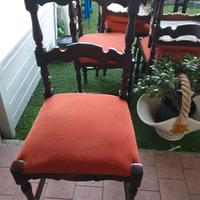 6 sedie in noce rivestite in stoffa