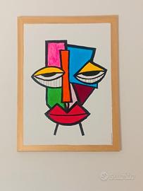 PICASSO DIPINTO A MANO ACRILICO SU TELA CM 80x60 