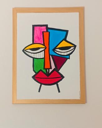PICASSO DIPINTO A MANO ACRILICO SU TELA CM 80x60 