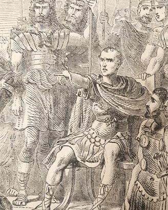 Stampa antica 1865 Giulio CESARE e VERCINGETORIGE 