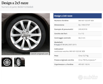 Audi - Cerchi in lega originali 18" a 10 razze