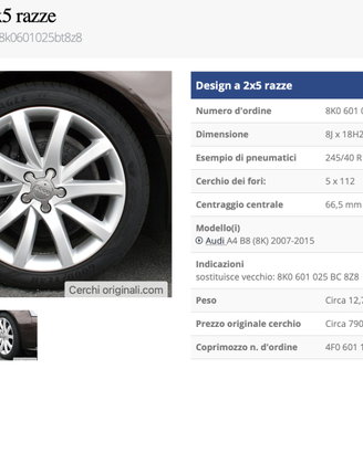 Audi - Cerchi in lega originali 18" a 10 razze