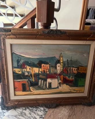Quadro olio su tela vintage- paesaggio marinaro