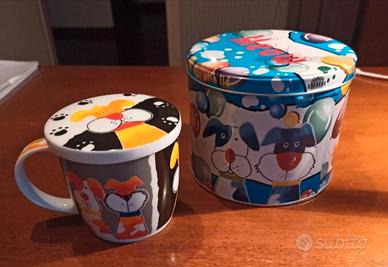 Tazza grande in porcellana e contenitore metallico