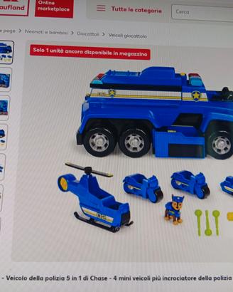 Mega camion della polizia  paw patrol  5 in 1chase