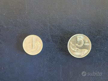 Monete italiane 1 e 5 lire