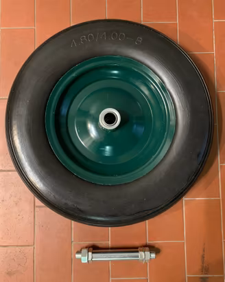 ruota per carriola in gomma piena con asse