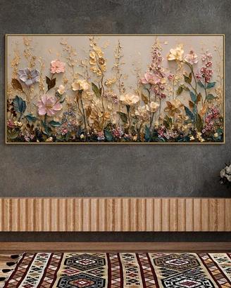 Dipinto ad olio di fiori selvatici su tela
