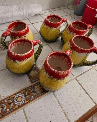 Set 6 Boccali  in Ceramica Artigianale Vintage