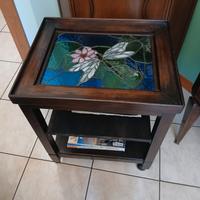 tavolino con vetro Tiffany artigianale 