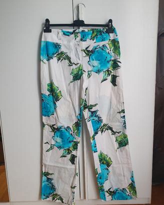 Pantaloni bianchi con stampa floreale blu–T S/M