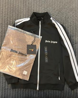 Felpa Palm Angels nera con zip - logo vellutato(S)