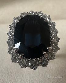 ANELLO ORO 18kt. DIAMANTI CON GRANDE ZAFFIRO SIAM