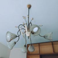 lampadario vintage in vetro e ottone/rame