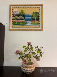 Bonsai in vetro e dipinto su juta