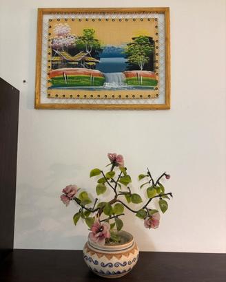Bonsai in vetro e dipinto su juta