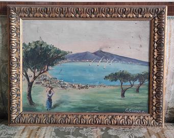 Dipinto su legno,veduta di Napoli,firmato