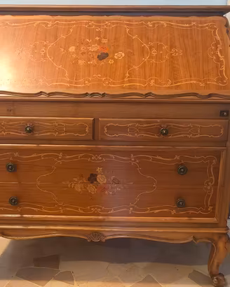 Comò con ribalta/cassettone in legno di noce
