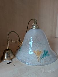 lampadario vetro bianco con disegni 