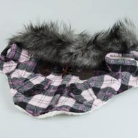 Cappottino check rosa con pelliccia per cani 