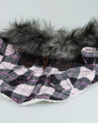 Cappottino check rosa con pelliccia per cani 