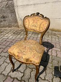 Sedie antiche foglia oro intarsi a mano tessuto ri