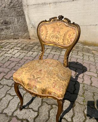 Sedie antiche foglia oro intarsi a mano tessuto ri