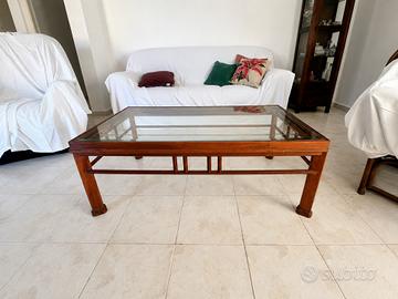 Tavolino basso da salotto in legno e vetro 124×70